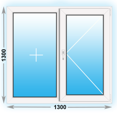 Готовое пластиковое окно Kbe двухстворчатое 1300х1300 (ширина Х высота)  (1300Х1300)
