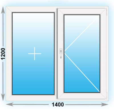 Готовое пластиковое окно Kbe двухстворчатое 1400x1200 (ширина Х высота)  (1400Х1200)