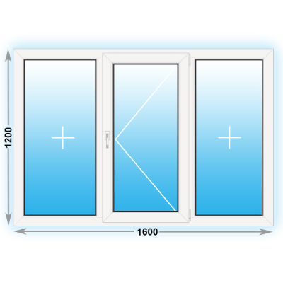 Готовое пластиковое окно Kbe трехстворчатое 1600x1200 (ширина Х высота)  (1600Х1200)