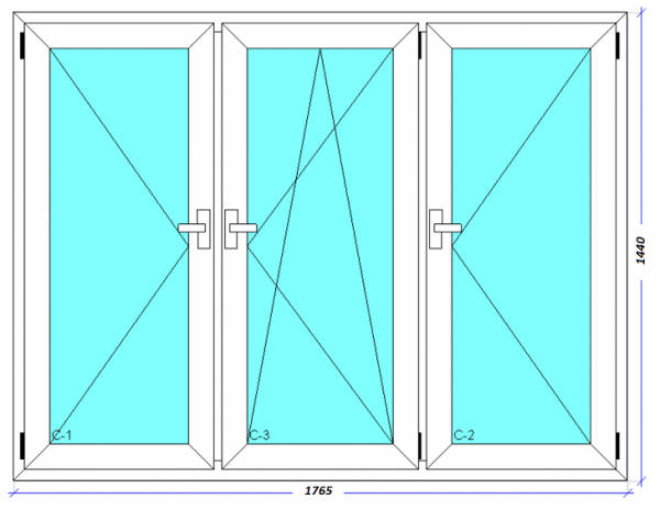 Пластиковое окно 3-х створчатое 1765х1440