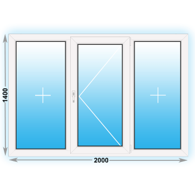 Готовое пластиковое окно Kbe трехстворчатое 2000x1400 (ширина Х высота)  (2000Х1400)