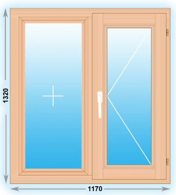 Готовое деревянное окно двухстворчатое 1170x1320 (ширина Х высота)  (1170Х1320)
