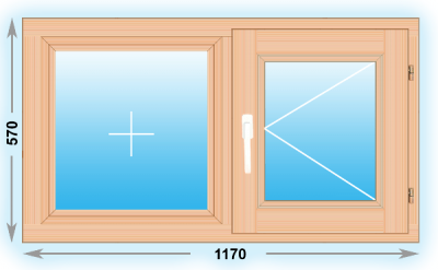 Готовое деревянное окно двухстворчатое 1170х570 (ширина Х высота)  (1170Х570)