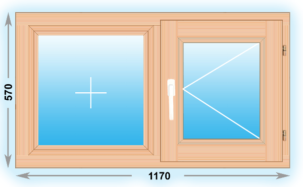 Готовое деревянное окно двухстворчатое 1170х570
