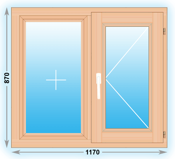Готовое деревянное окно двухстворчатое 1170x870