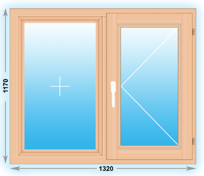 Готовое деревянное окно двухстворчатое 1320x1170 (ширина Х высота)  (1320Х1170)