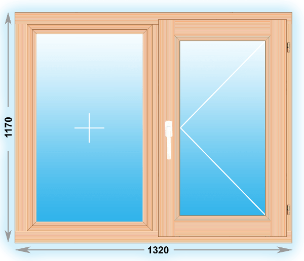 Готовое деревянное окно двухстворчатое 1320x1170