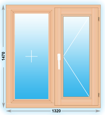 Готовое деревянное окно двухстворчатое 1320x1470 (ширина Х высота)  (1320Х1470)