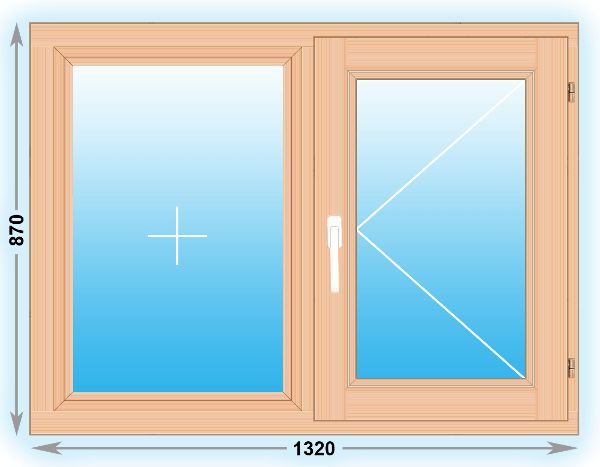 Готовое деревянное окно двухстворчатое 1320x870