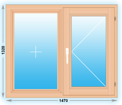 Готовое деревянное окно двухстворчатое 1470x1320 (ширина Х высота)  (1470Х1320)