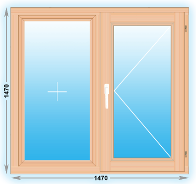 Готовое деревянное окно двухстворчатое 1470x1470