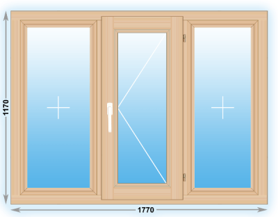 Готовое деревянное окно трехстворчатое 1770х1170