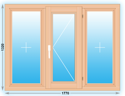 Готовое деревянное окно трехстворчатое 1770x1320 (ширина Х высота)  (1770Х1320)