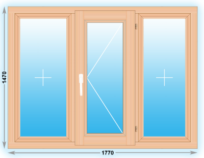 Готовое деревянное окно трехстворчатое 1770x1470 (ширина Х высота)  (1770Х1470)