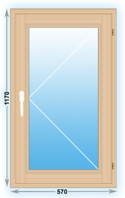Готовое деревянное окно одностворчатое 570х1170 (ширина Х высота)  (570Х1170)