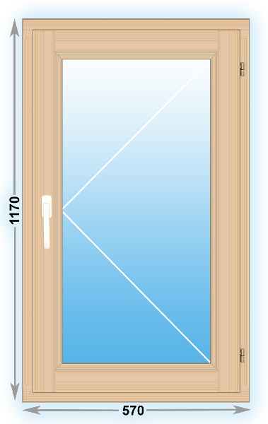 Готовое деревянное окно одностворчатое 570х1170