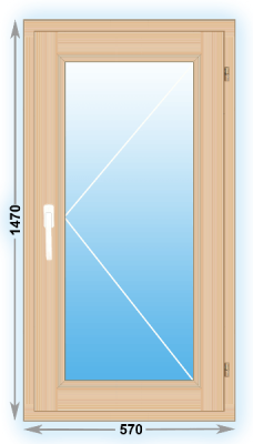 Готовое деревянное окно одностворчатое 570х1470 (ширина Х высота)  (570Х1470)