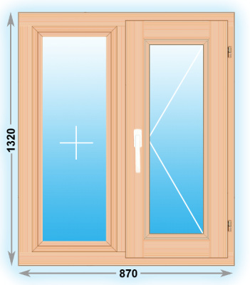 Готовое деревянное окно двухстворчатое 870x1320 (ширина Х высота)  (870Х1320)