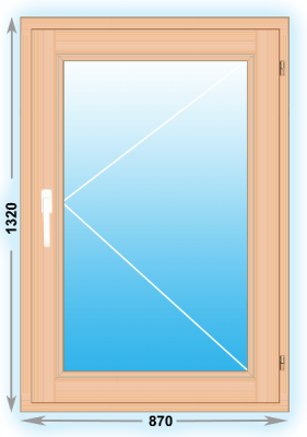 Готовое деревянное окно одностворчатое 870x1320 (ширина Х высота)  (870Х1320)