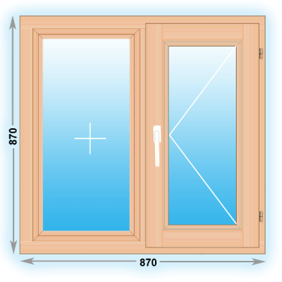Готовое деревянное окно двухстворчатое 870x870