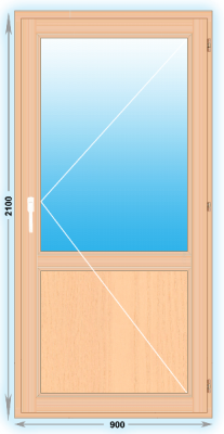 Готовая деревянная балконная дверь 900x2100 Правая (ширина Х высота)  (900Х2100)