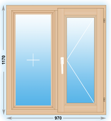 Готовое деревянное окно двухстворчатое 970х1170 (ширина Х высота)  (970Х1170)