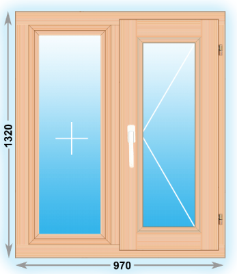Готовое деревянное окно двухстворчатое 970x1320