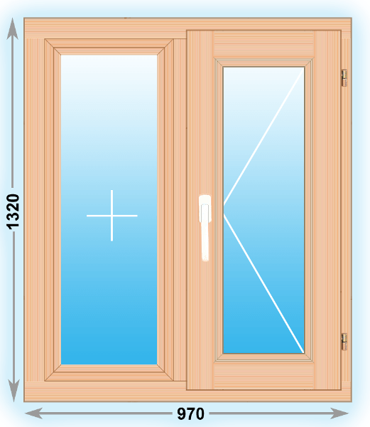 Готовое деревянное окно двухстворчатое 970x1320