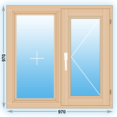 Готовое деревянное окно двухстворчатое 970х970 (ширина Х высота)  (970Х970)