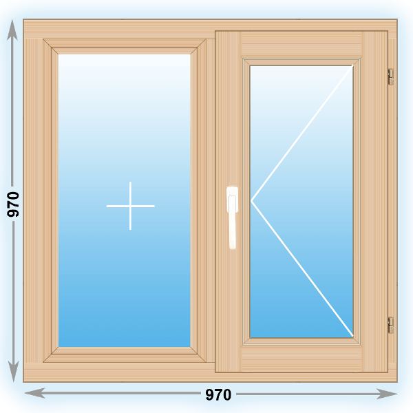 Готовое деревянное окно двухстворчатое 970х970