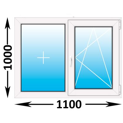 Пластиковое окно MELKE Lite 60 двухстворчатое 1100x1000 (ширина Х высота)  (1100Х1000)