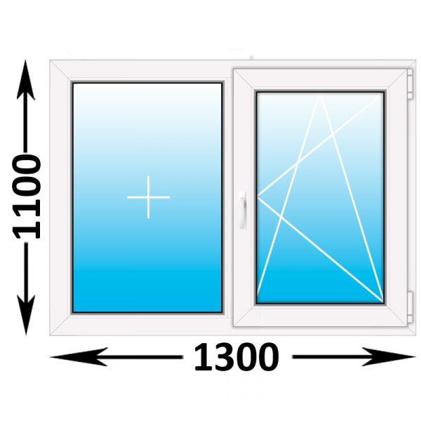 Пластиковое окно MELKE Lite 60 двухстворчатое 1300x1100, с однокамерным энергосберегающим стеклопакетом