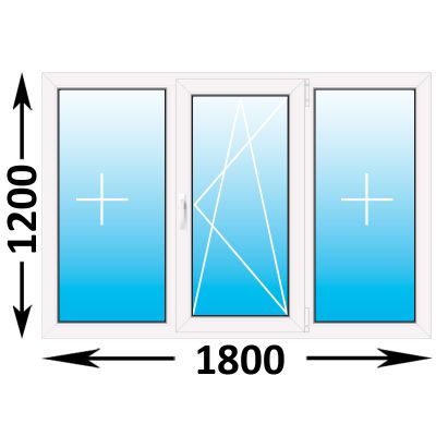 Пластиковое окно MELKE Lite 60 трехстворчатое 1800x1200, с однокамерным энергосберегающим стеклопакетом (ширина Х высота) (1800Х1200)