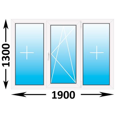 Пластиковое окно MELKE Lite 60 трехстворчатое 1900x1300, с однокамерным энергосберегающим стеклопакетом (ширина Х высота) (1900Х1300)