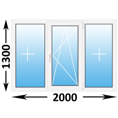 Пластиковое окно MELKE Lite 60 трехстворчатое 2000x1300 (ширина Х высота)  (2000Х1300)