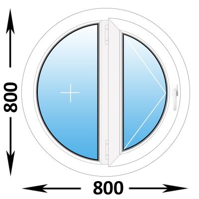 Пластиковое окно Rehau Blitz круглое двухстворчатое 800x800 (ШxВ)